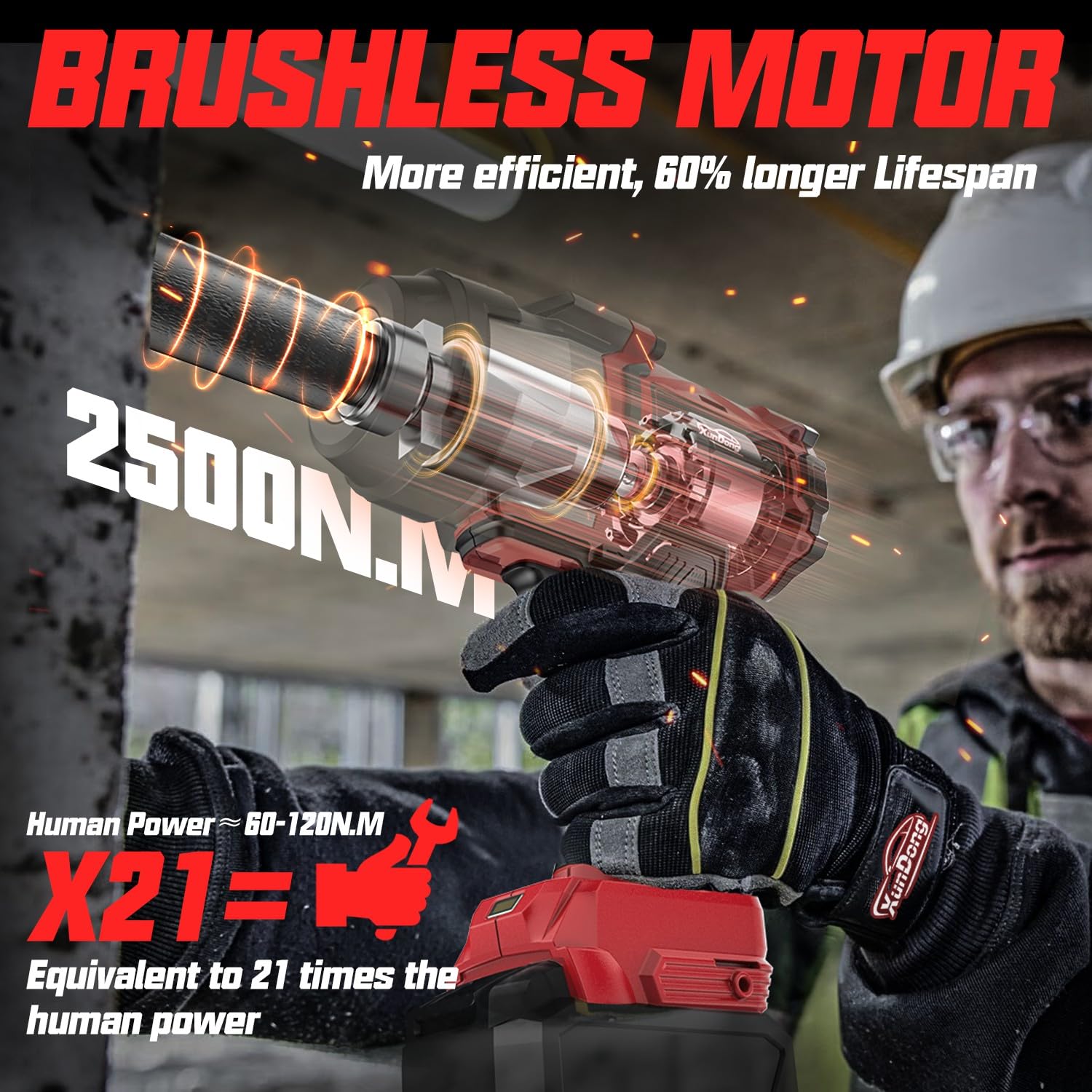 XunDong high-torque wrench loosens seized fasteners quickly on jobsites.