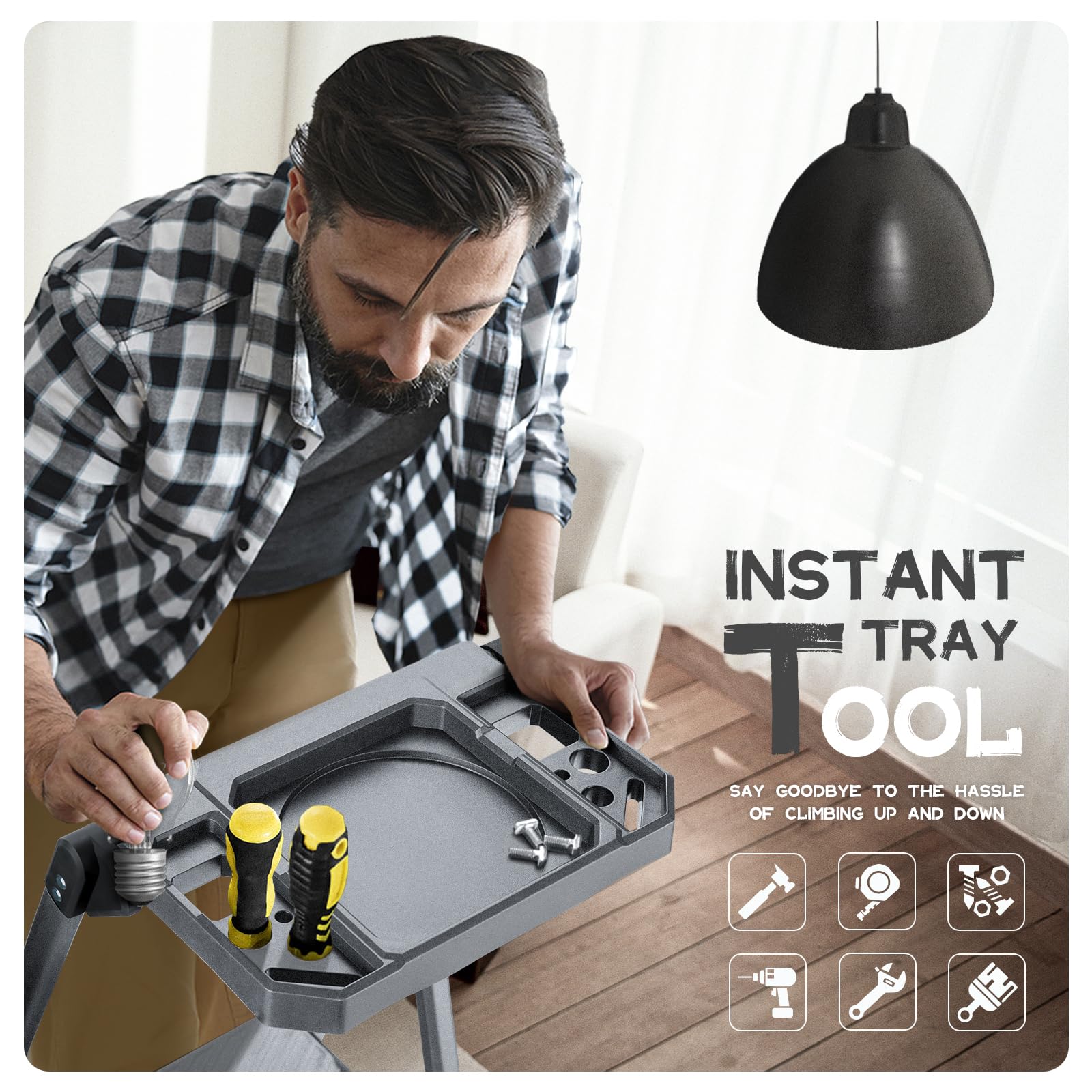 XinSunho 4-step ladder tool tray keeps essentials within reach