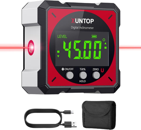 XUNTOP angle finder with laser, front view for quick level checks.
