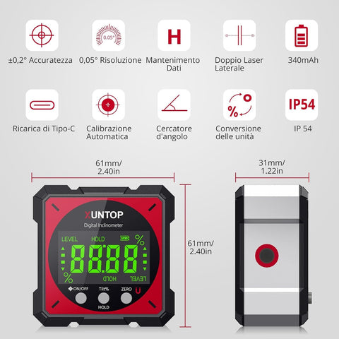 XUNTOP angle finder magnetic sides enabling stable placement on metal workpieces.