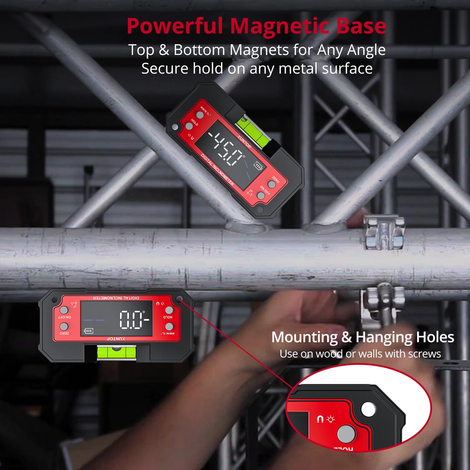 LED display provides high-visibility readings in bright or dim environments.