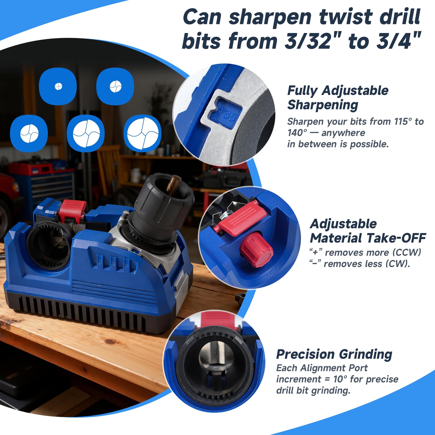 Xvierut drill bit sharpener precision splitting port enhances cutting efficiency