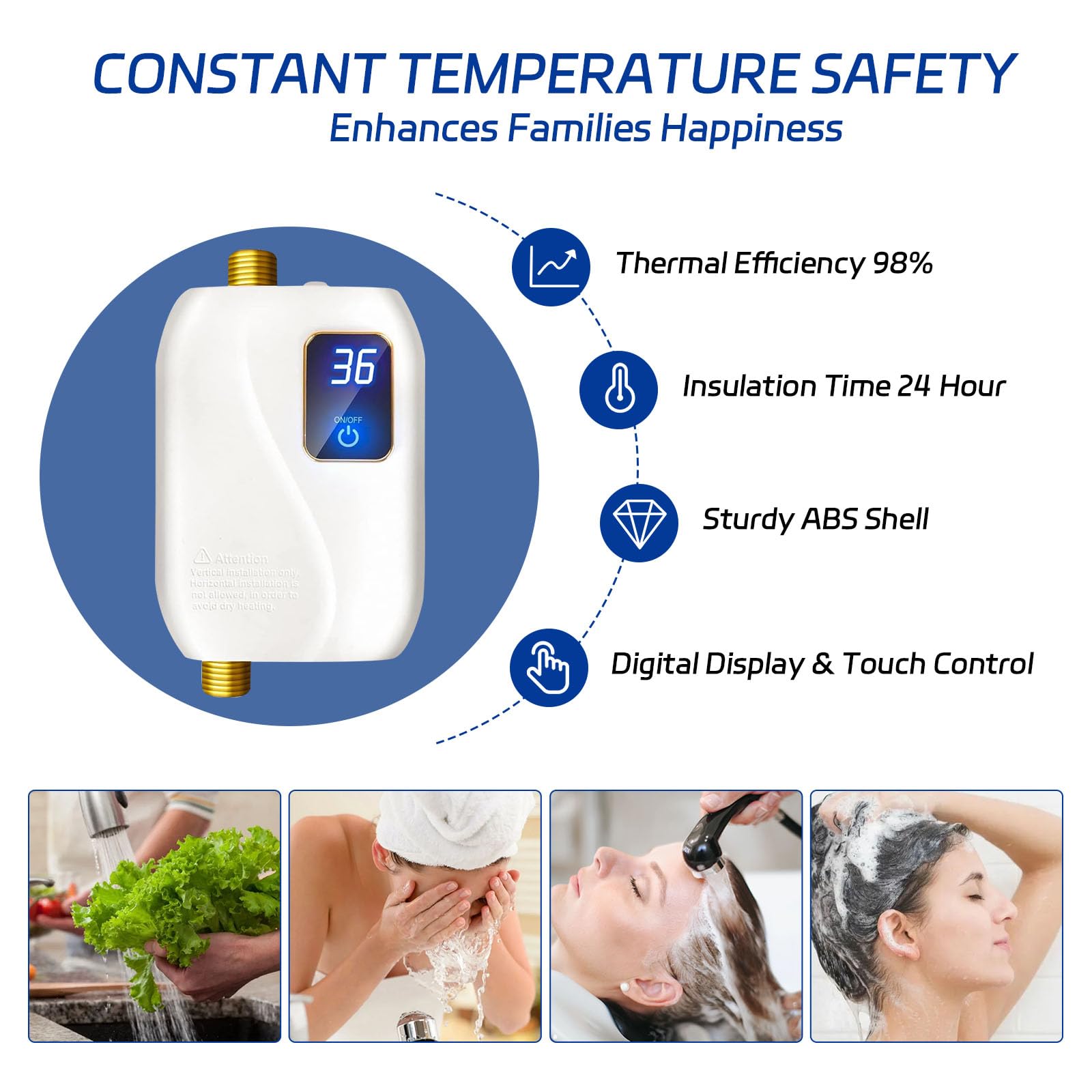 The xwdzswgs temperature rise demo illustrates rapid hot water on demand.