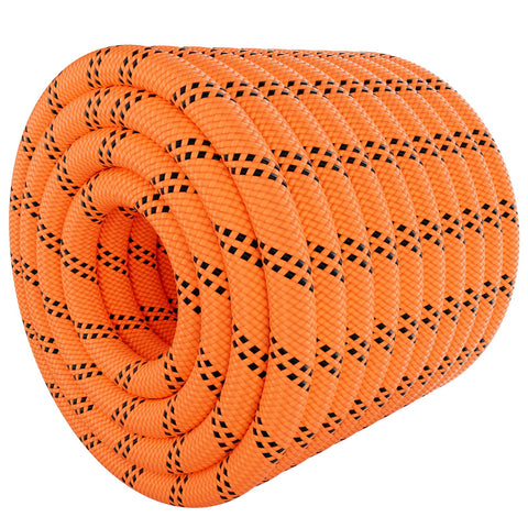 XXBEN arborist rope in orange, coiled for easy transport and on-site rigging.