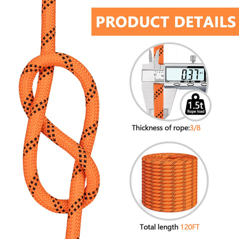 XXBEN arborist rope shows a detailed 48-strand outer braid for durability.