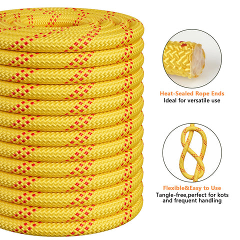 X XBEN double-braided 48-strand rope resists wear in rugged environments.