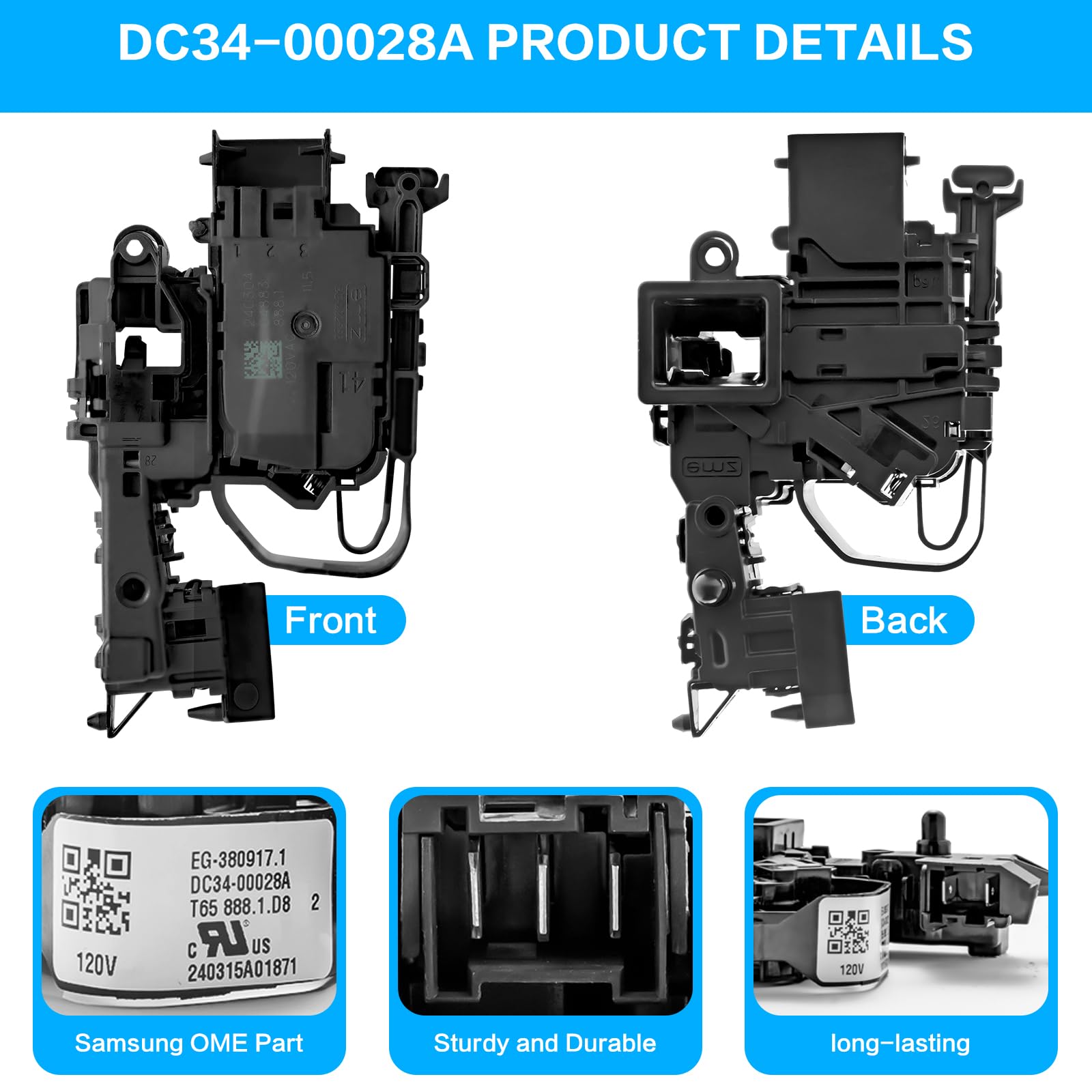 XXHCML DC34-00028A door lock side angle highlighting durable latch for Samsung