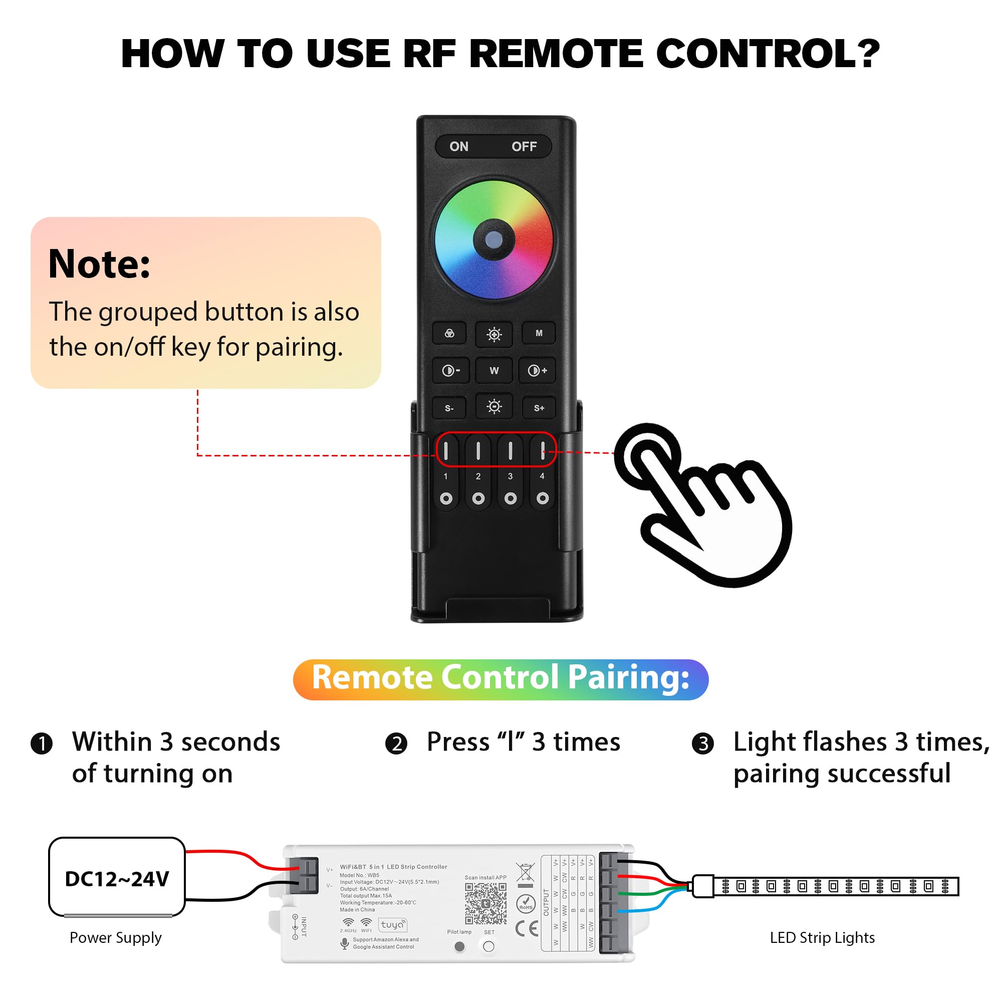 XXK WB5 remote in action enabling convenient wireless lighting control.