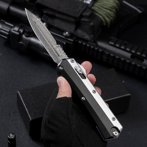 XXV Damascus pocket knife features a 3.62-inch blade for versatility