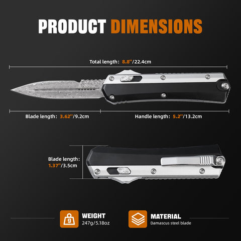 XXV Damascus pocket knife closed for compact pocket carry