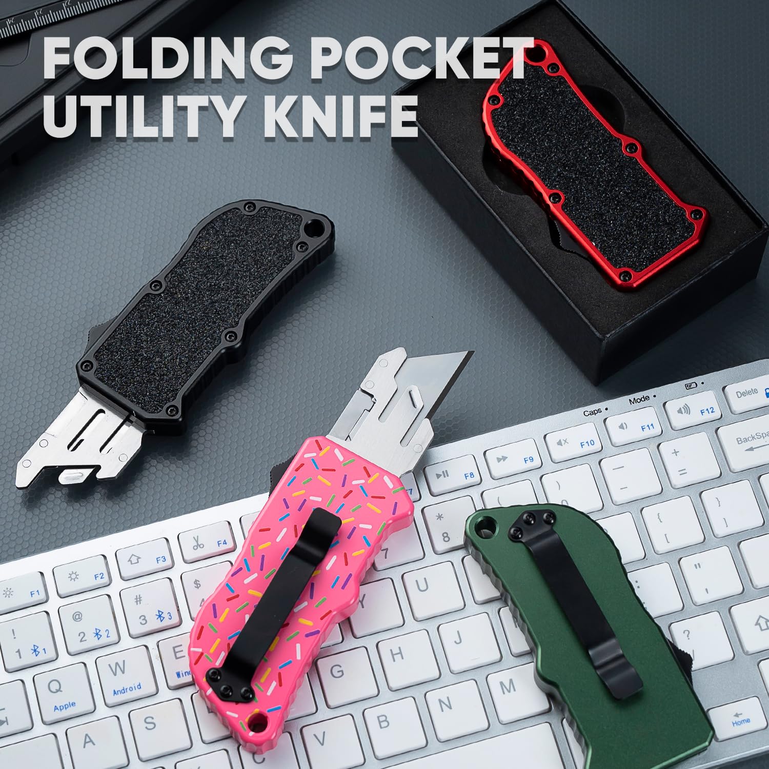 XXV OTF box cutter ideal for cardboard, packaging, and DIY projects