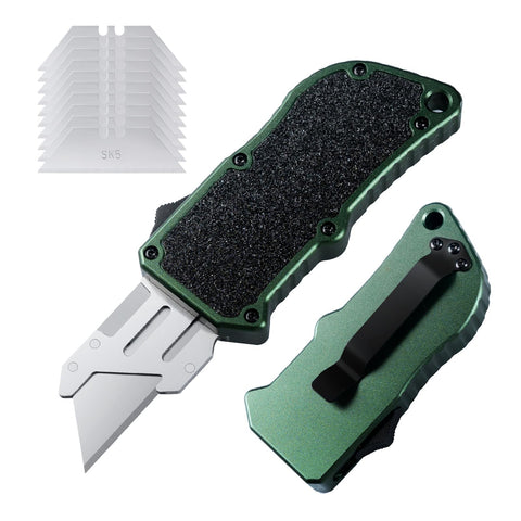 XXV OTF aluminum utility knife green with ergonomic grip for daily tasks
