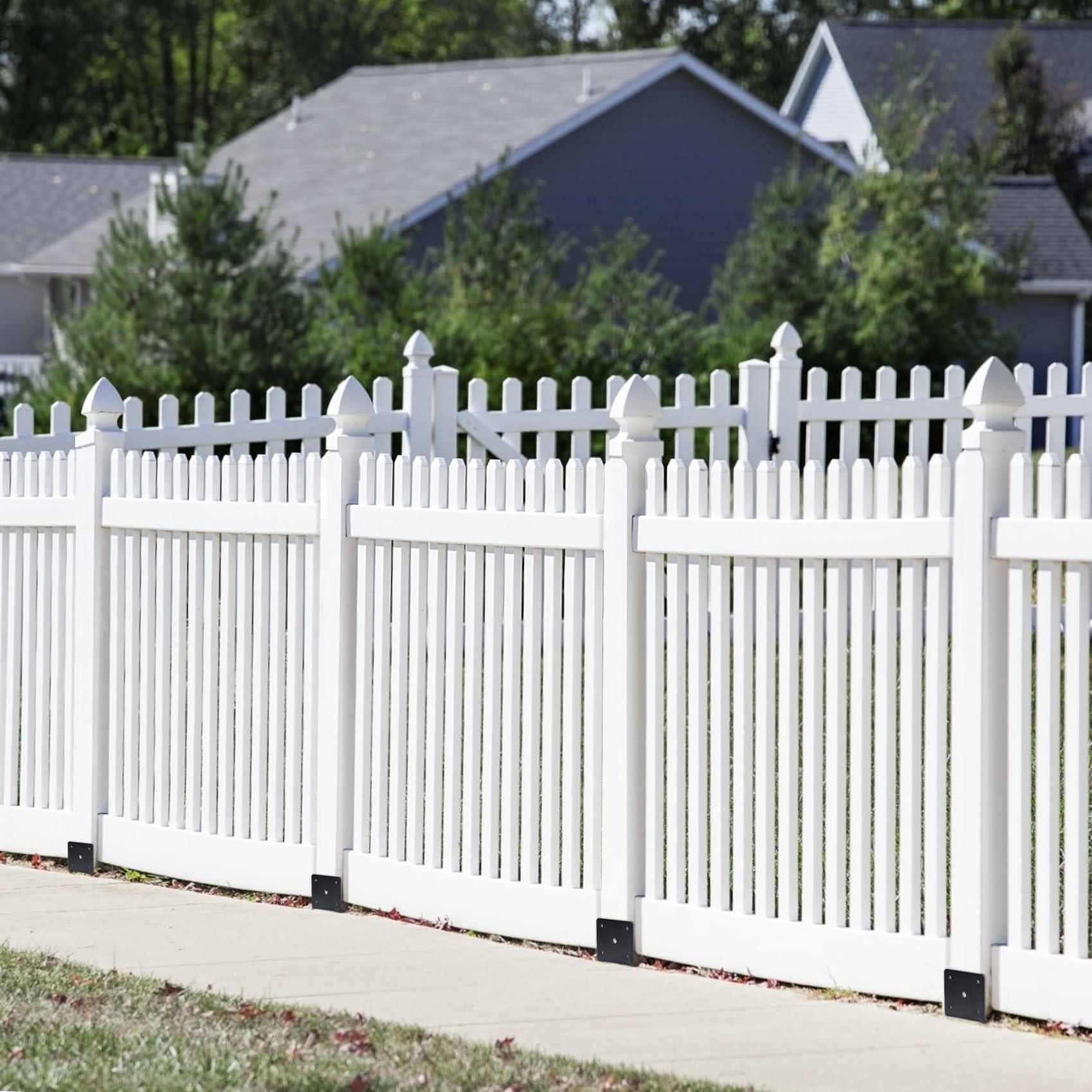 XYADX durable steel post anchor in black finish for outdoor durability.