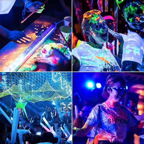 XYCN UV black light 395-405 nm illuminates neon inks for glow parties.