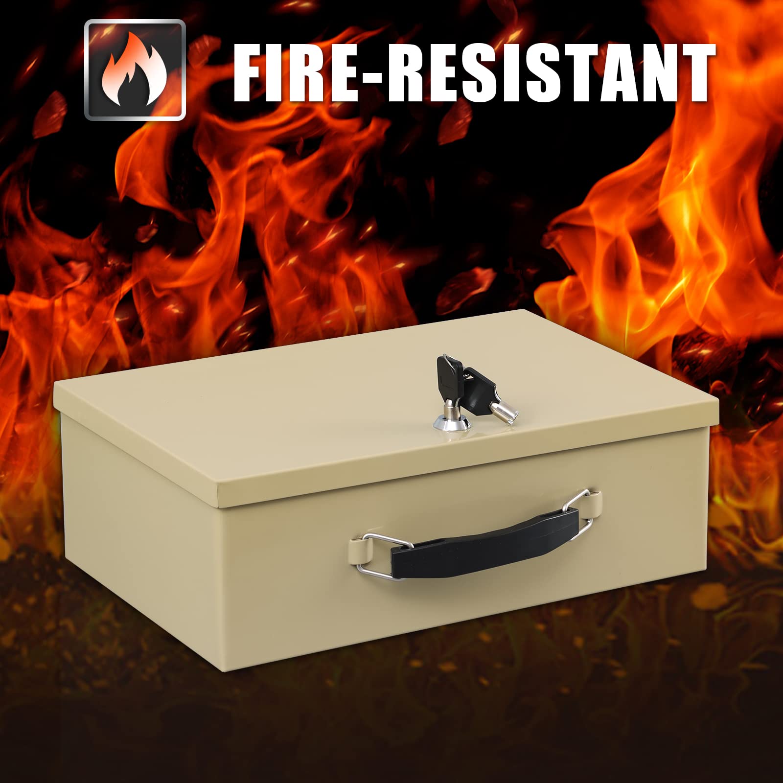 Xydled fire safe box interior dimensions illustrate compact, organized space for documents.