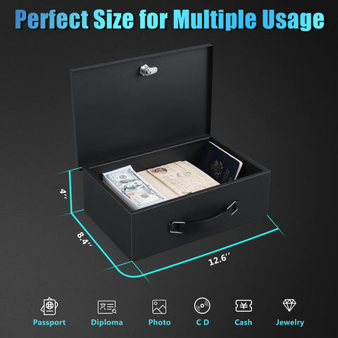 Xydled Fire Safe Box interior dimensions for planning storage