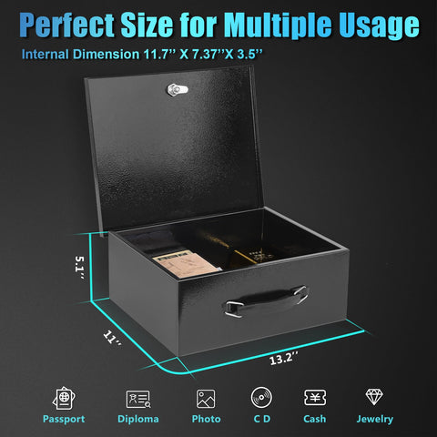Xydled Fire Safe Box portable handle enables easy relocation within the home.