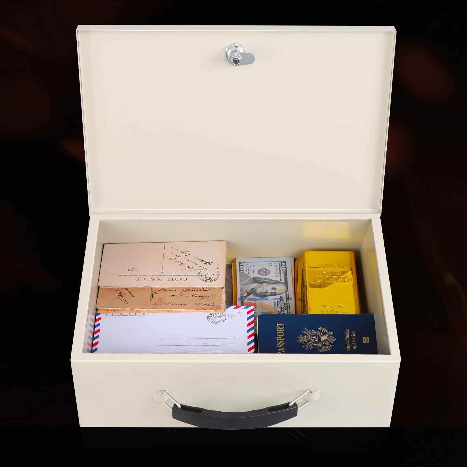 xydled safe-box dimensions 13-2x11x5-1 inches for precise placement.