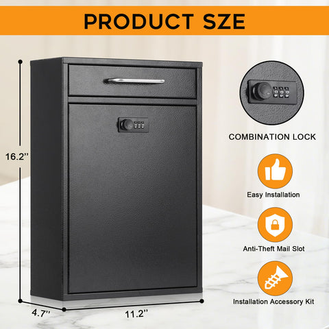 Xydled wall mailbox with combination lock close-up highlights secure access.