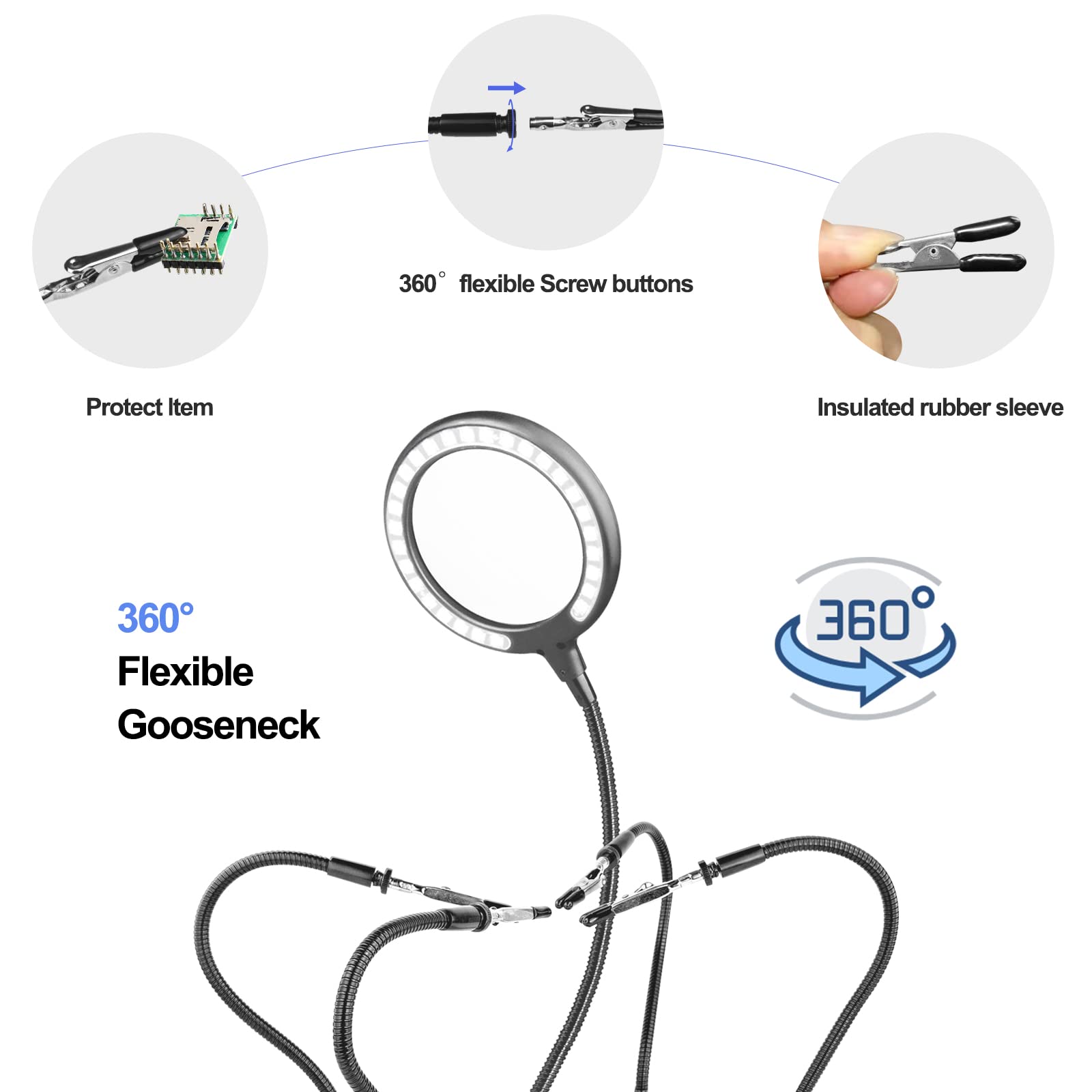 XYK Helping Hands four-arm system offers flexible support for components and wires.