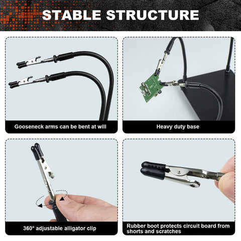 XYK Helping Hands gooseneck arm extends for flexible, hands-free soldering