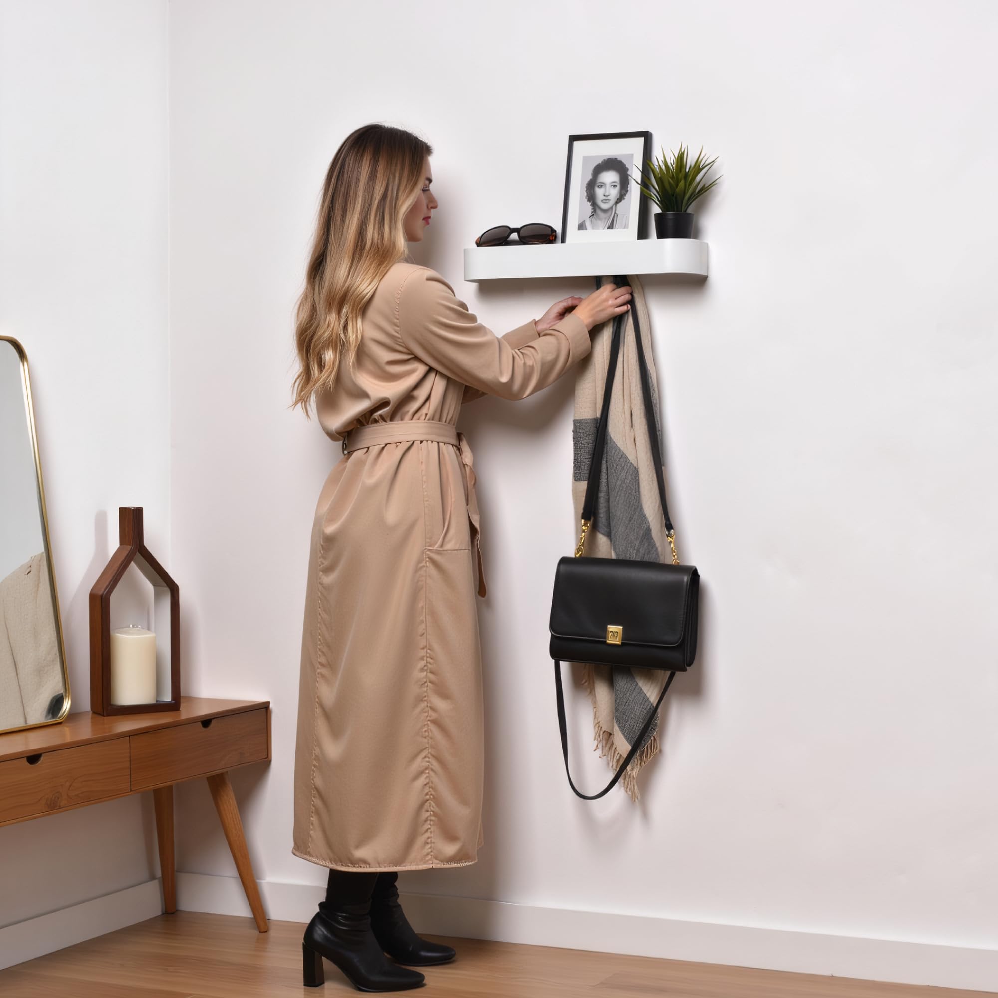 Xympo entryway organization setup demonstrating compact storage for small spaces.