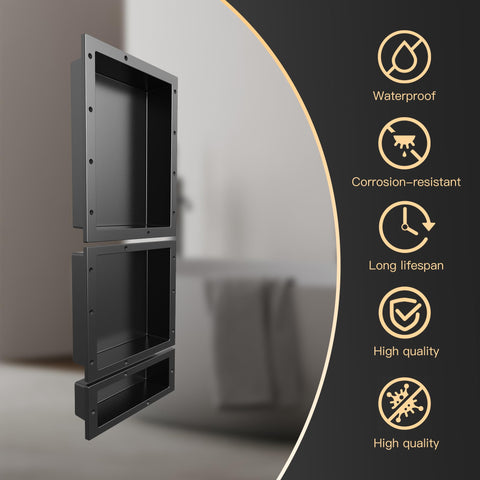XZETORA shower niche with waterproof corners guarding walls from moisture.
