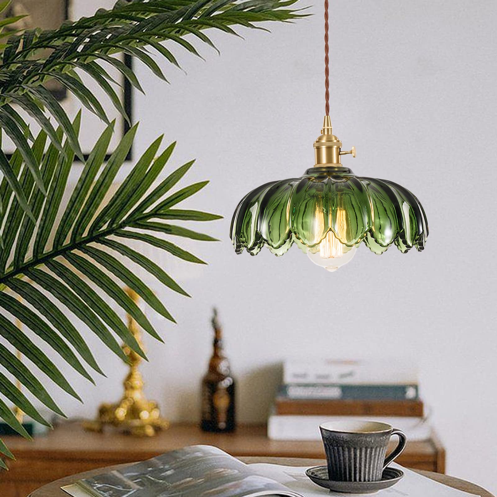 XZHGCEE bedroom pendant with soft green glass accents for calm ambiance.