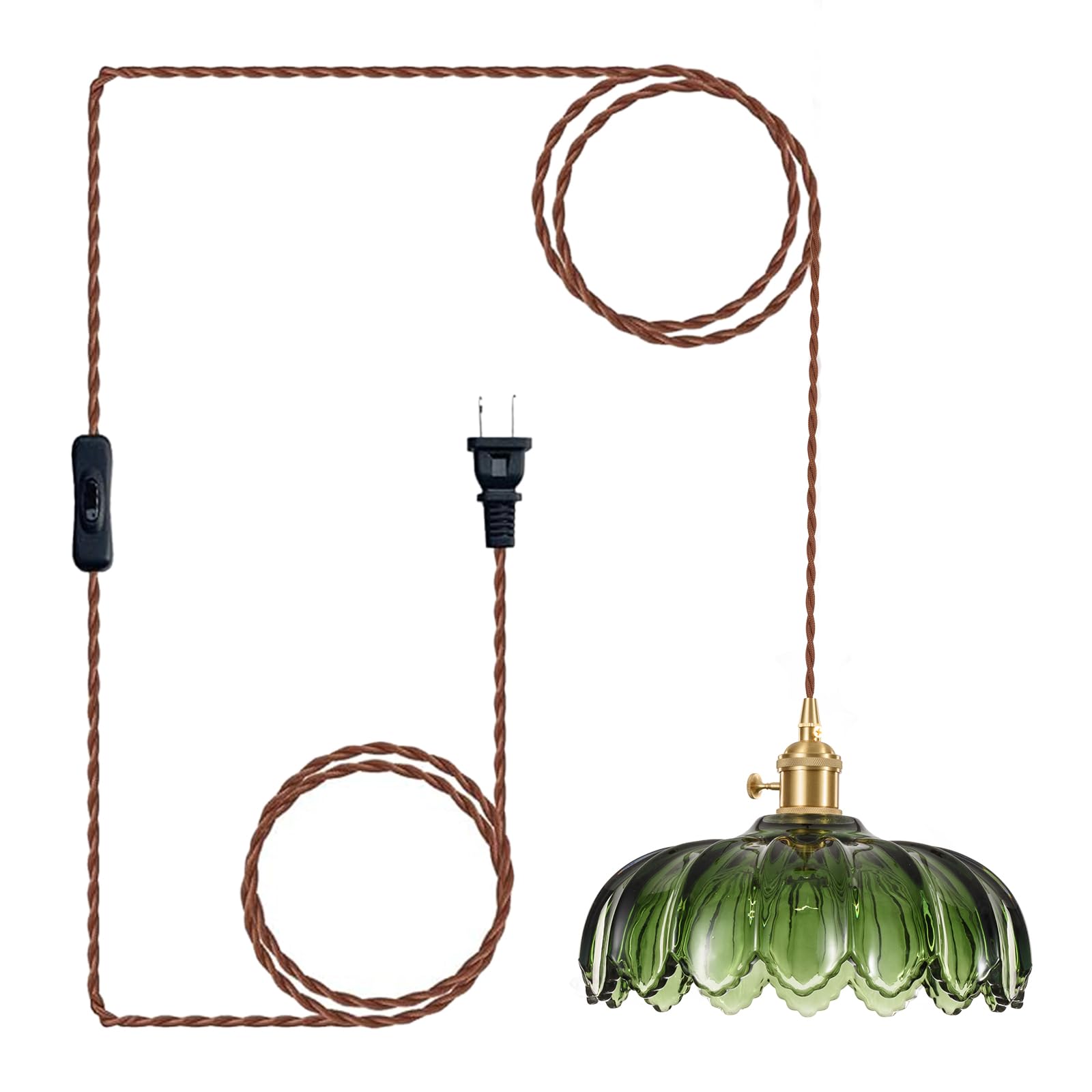 XZHGCEE green glass pendant light over the kitchen island provides ambient task lighting.