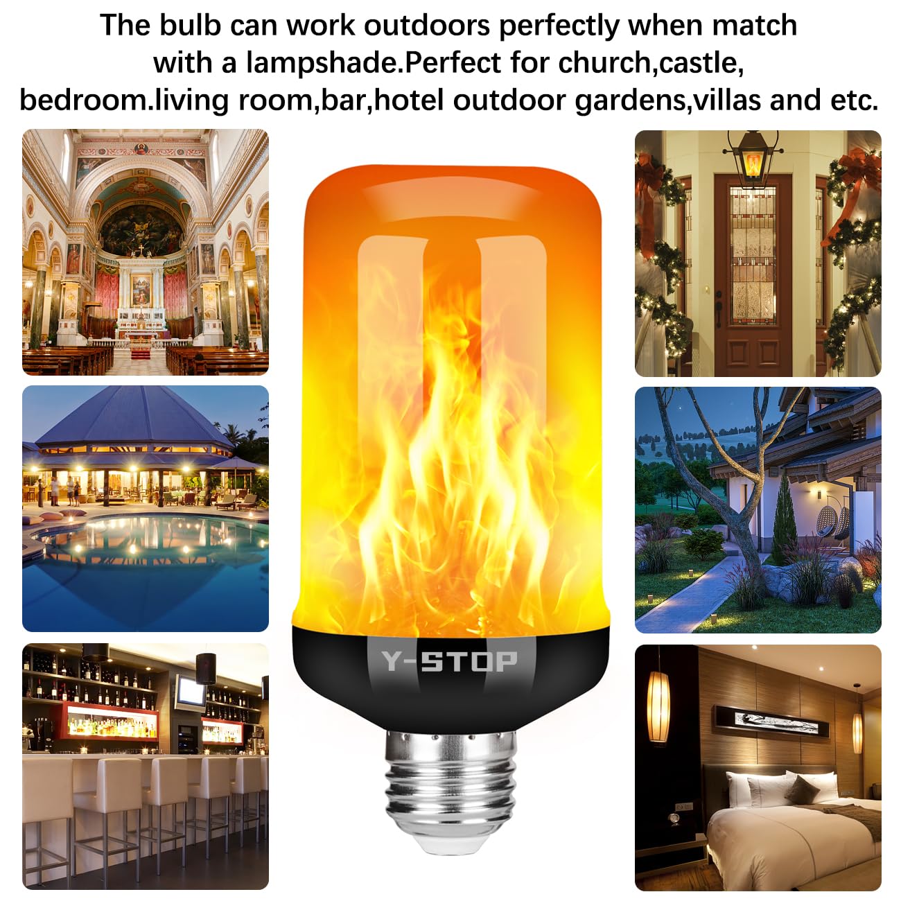 Y- STOP flame bulb suitable for indoor and outdoor decor with safe, low heat lighting.