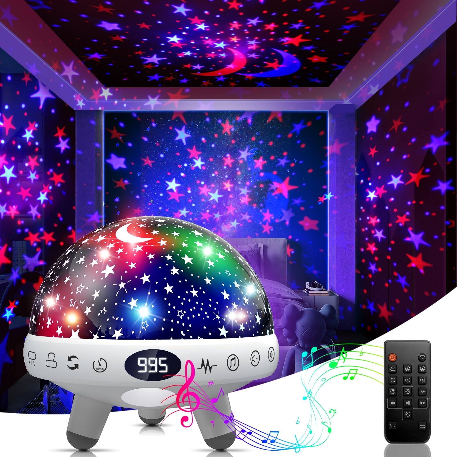 YACHANCE Kids sound machine star projector creates a soothing bedtime scene.