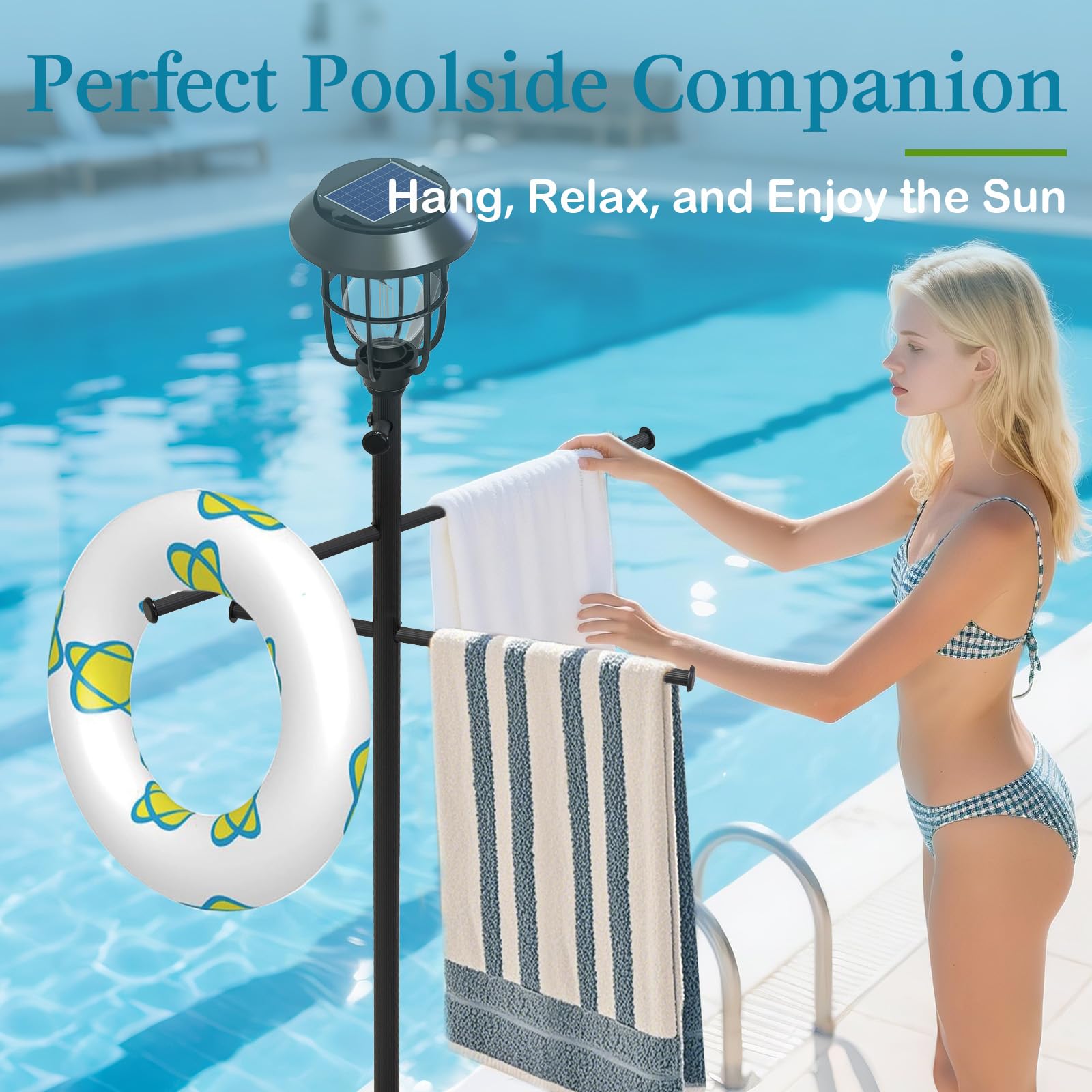 YACONA pool towel rack modern weatherproof design enhances backyard aesthetics.