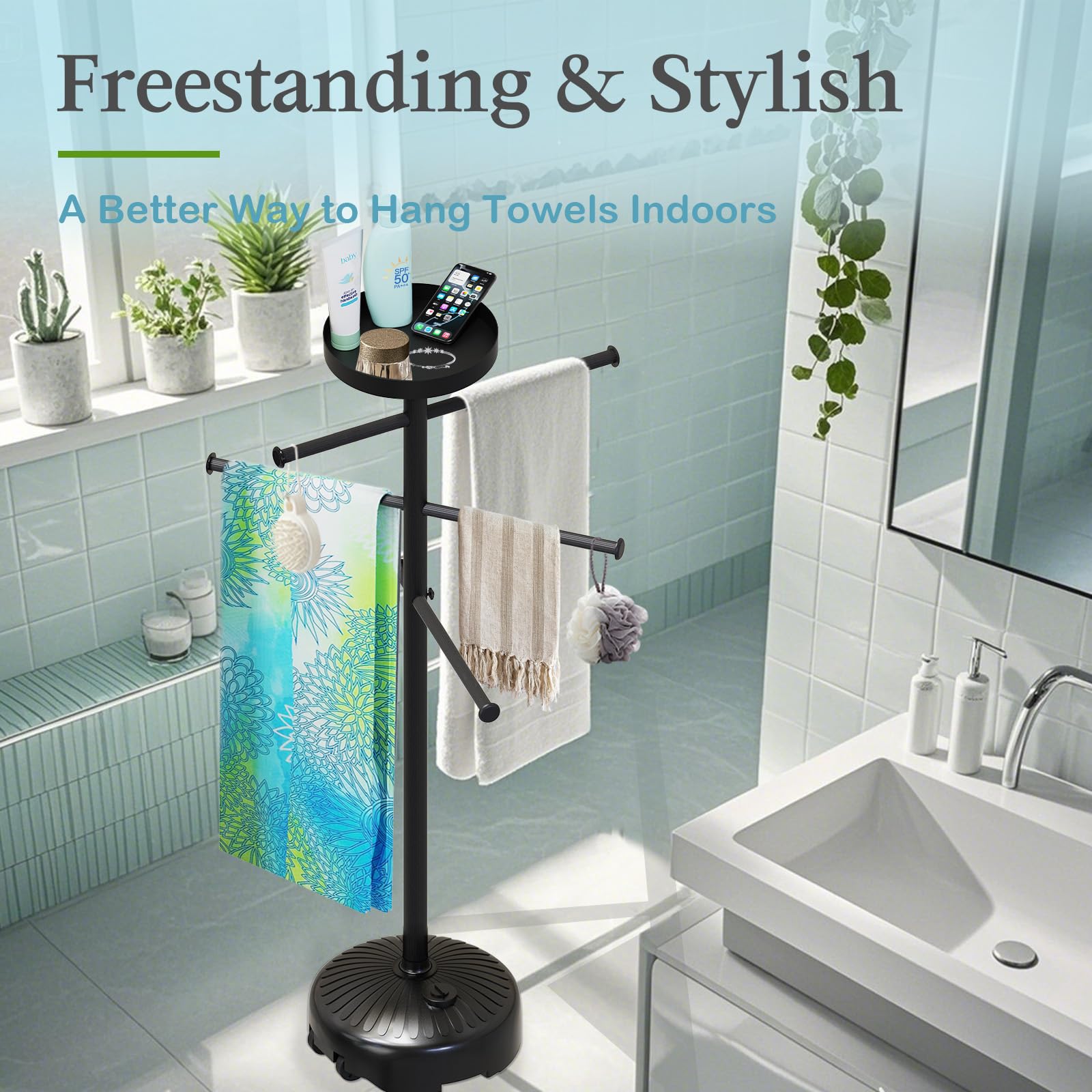 YACONA pool towel rack wheels enable easy mobility around the pool area.