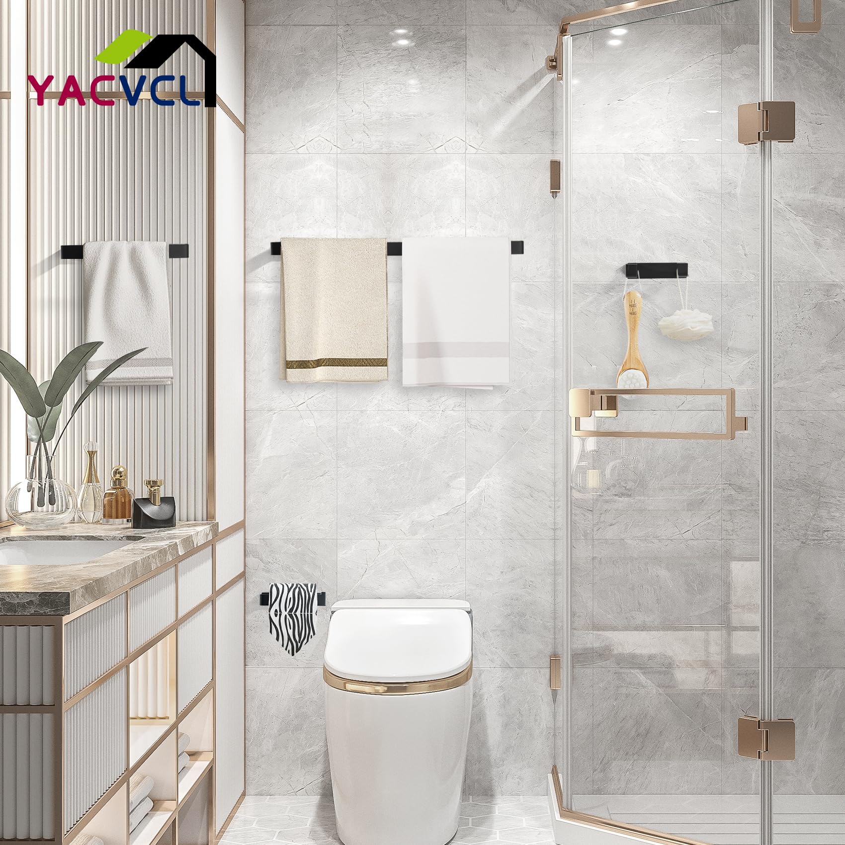 YACVCL matte black bathroom scene demonstrates cohesive design in humid spaces.