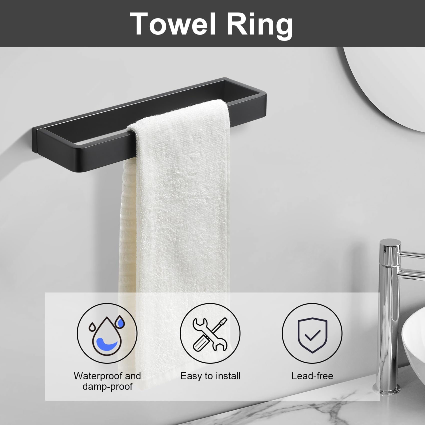 YACVCL matte black towel bar offers convenient towel storage and sleek appearance.