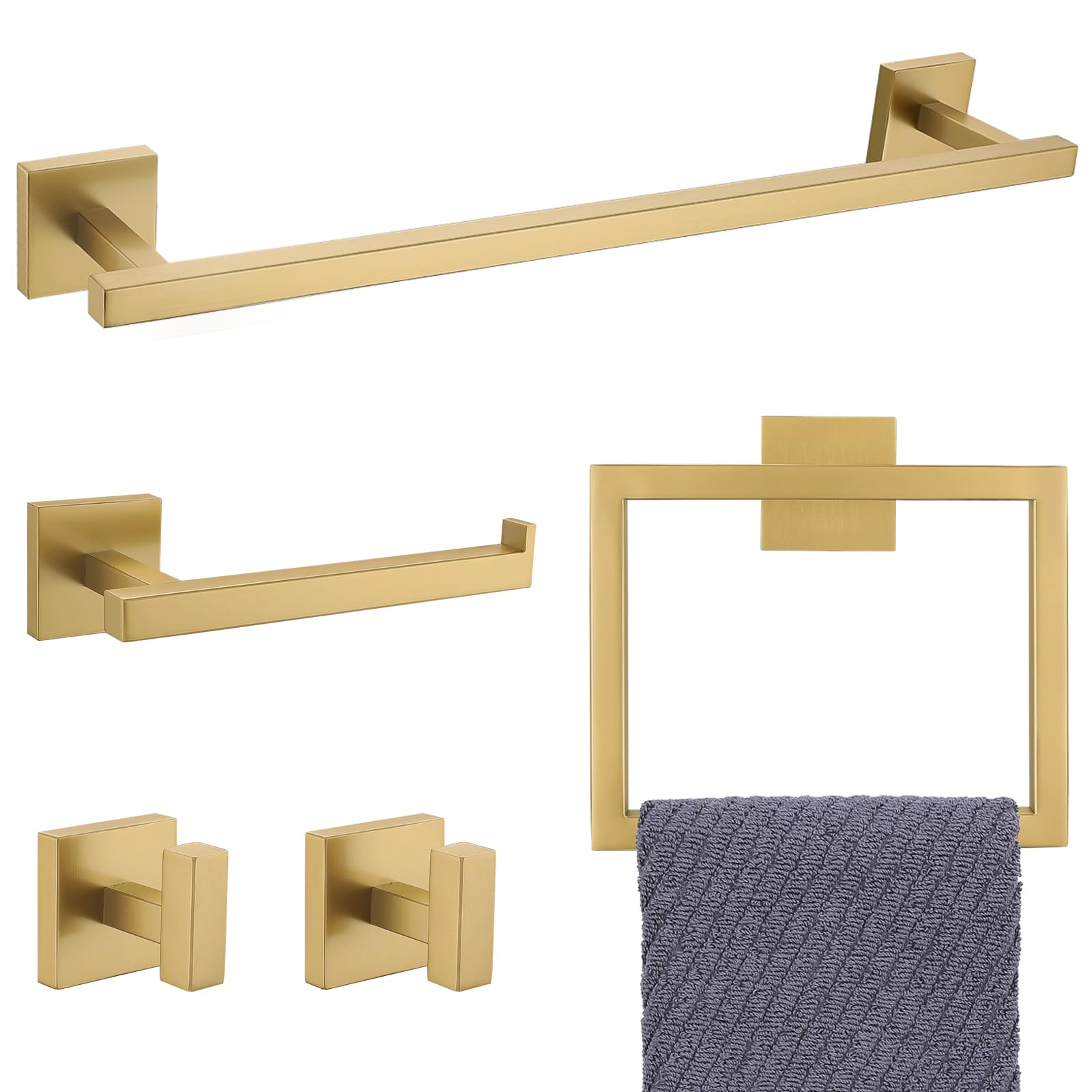 YACVCL towel bar set in brushed gold, 23.6 inch, wall-mounted to save space