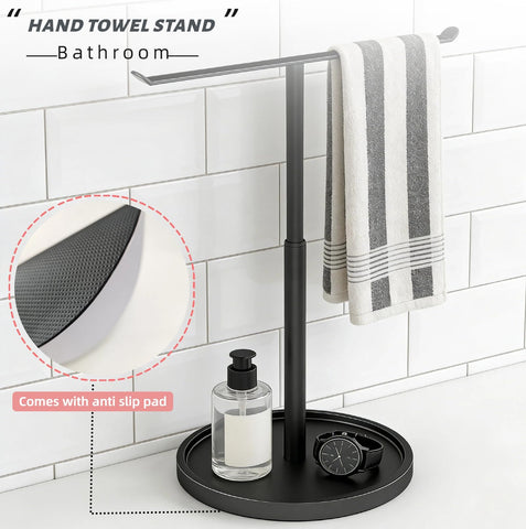 YAFAOCE towel rack highlights a 7-inch base for countertop stability.