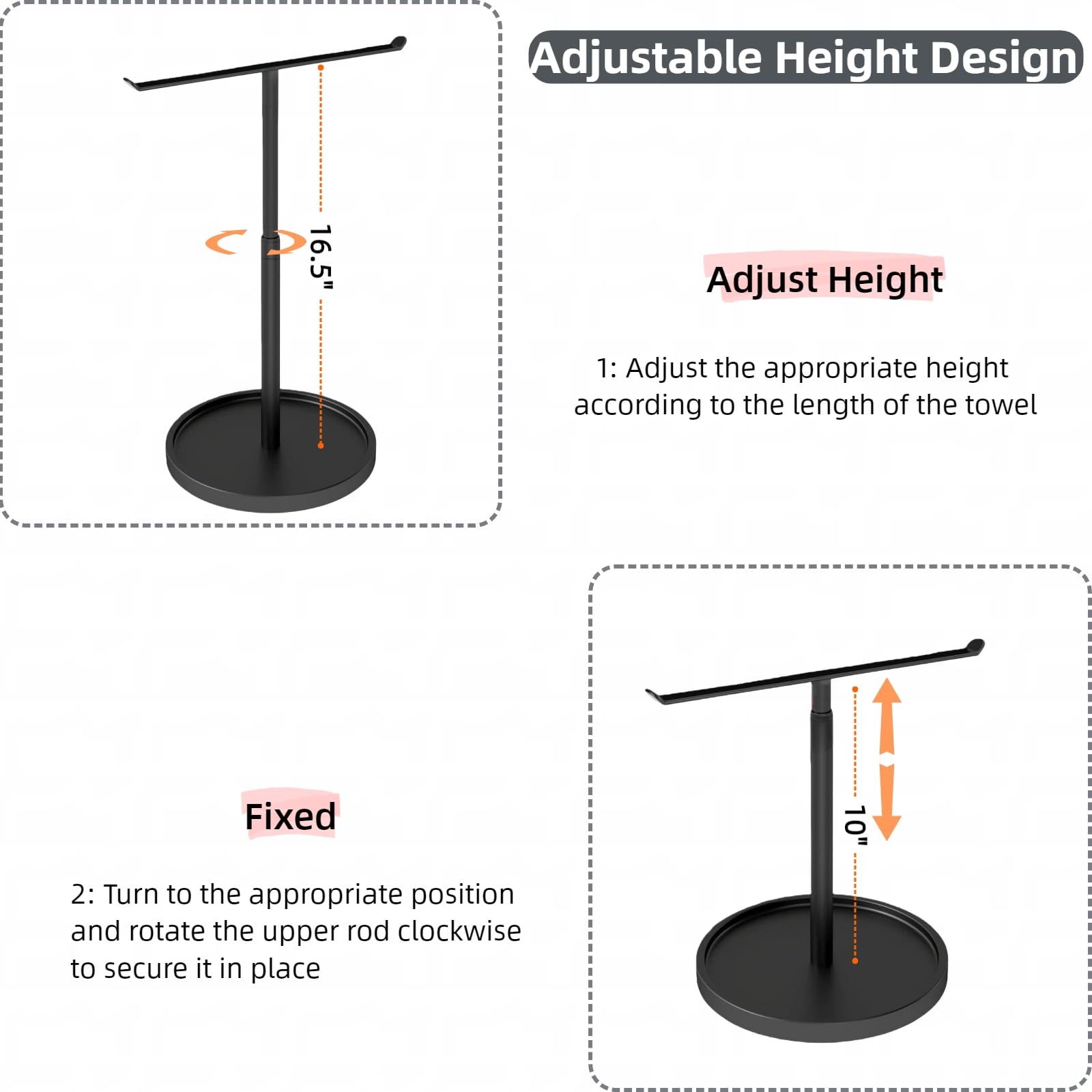 YAFAOCE adjustable-height towel rack shows smooth height adjustment.