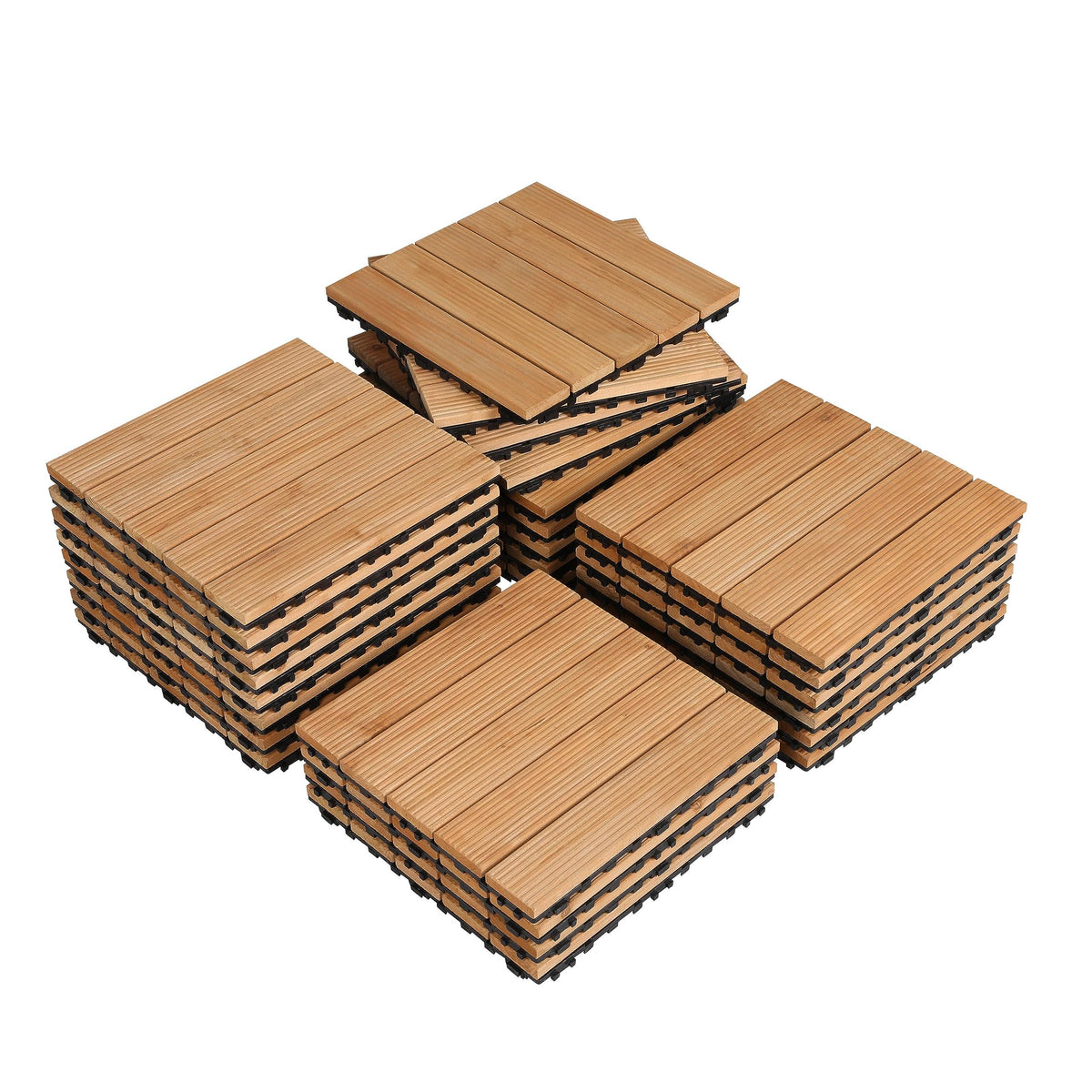 Yaheetech interlocking wood deck tiles in assembly view for easy outdoor flooring setup.