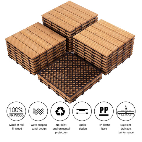 Yaheetech tiles laid on patio demonstrate versatile placement on hard surfaces.