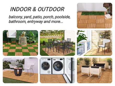 Yaheetech wood deck tiles snapped together show tool-free installation concept.