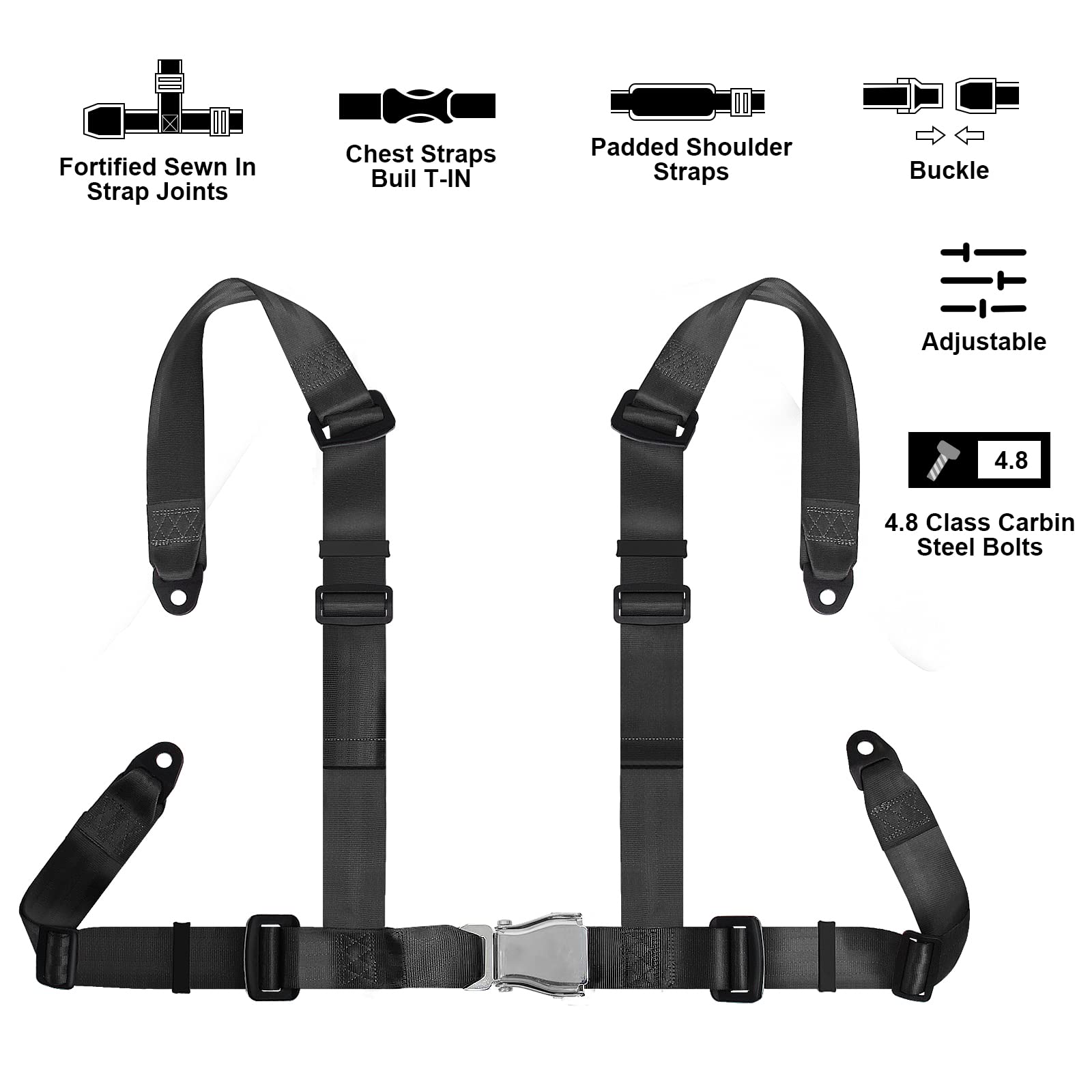 Yakitoko harness on go-kart seat demonstrates snug 4-point fit.