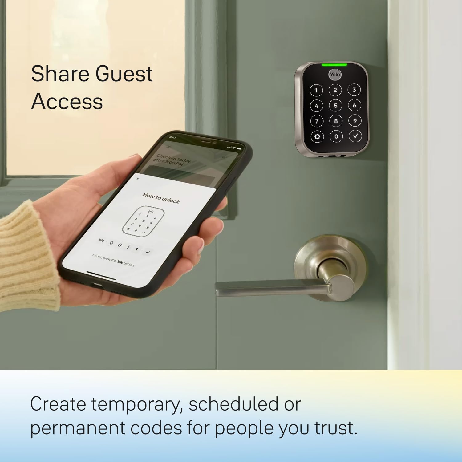 Close-up of Yale Assure Lock 2 Plus keypad on black suede finish
