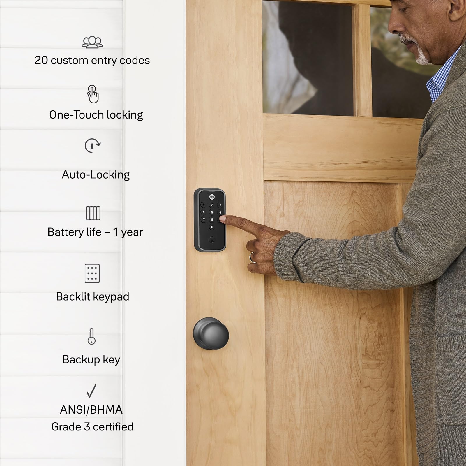 Create and manage up to 20 entry codes directly on Yale Code.