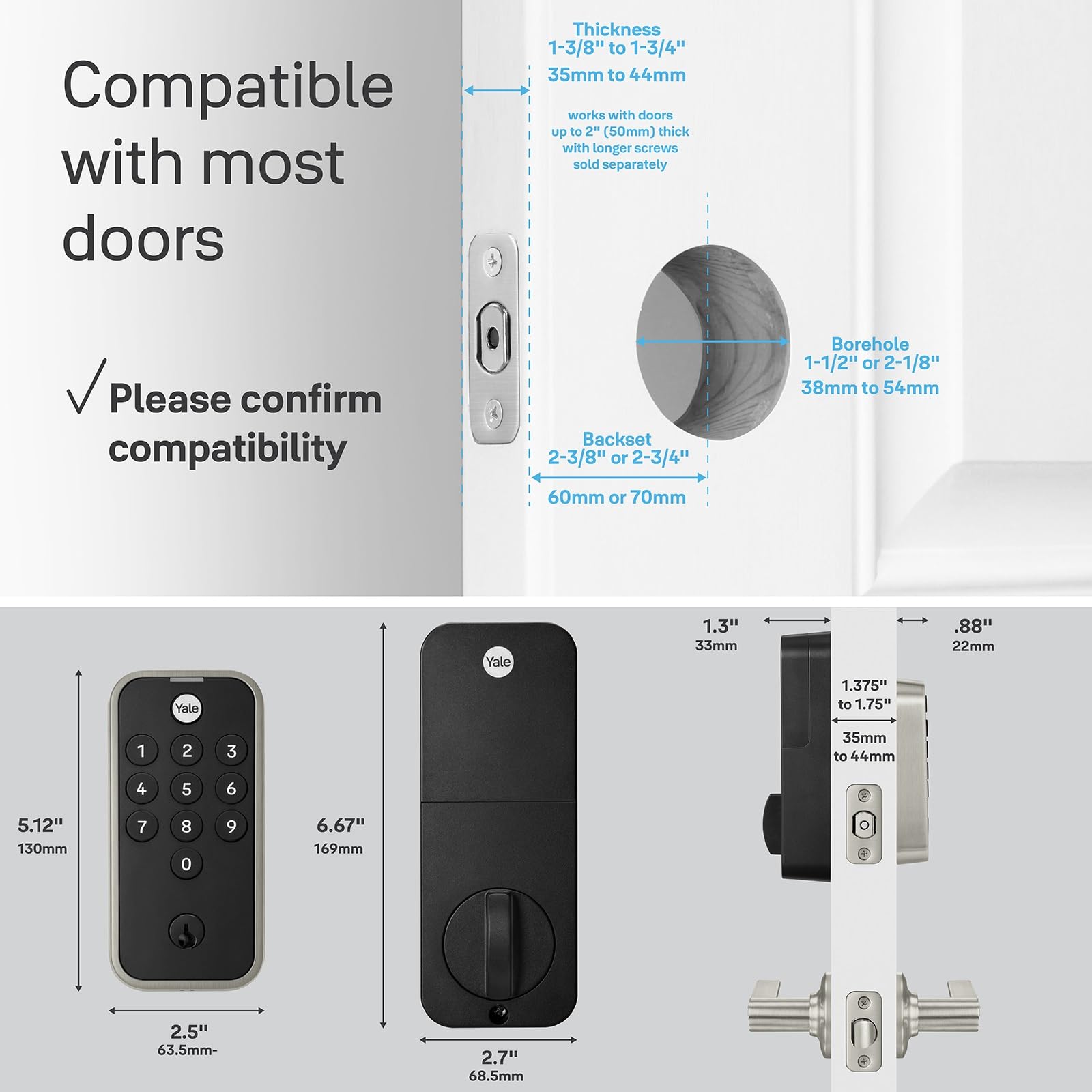 Yale Code sleek low-profile design enhances door aesthetics.