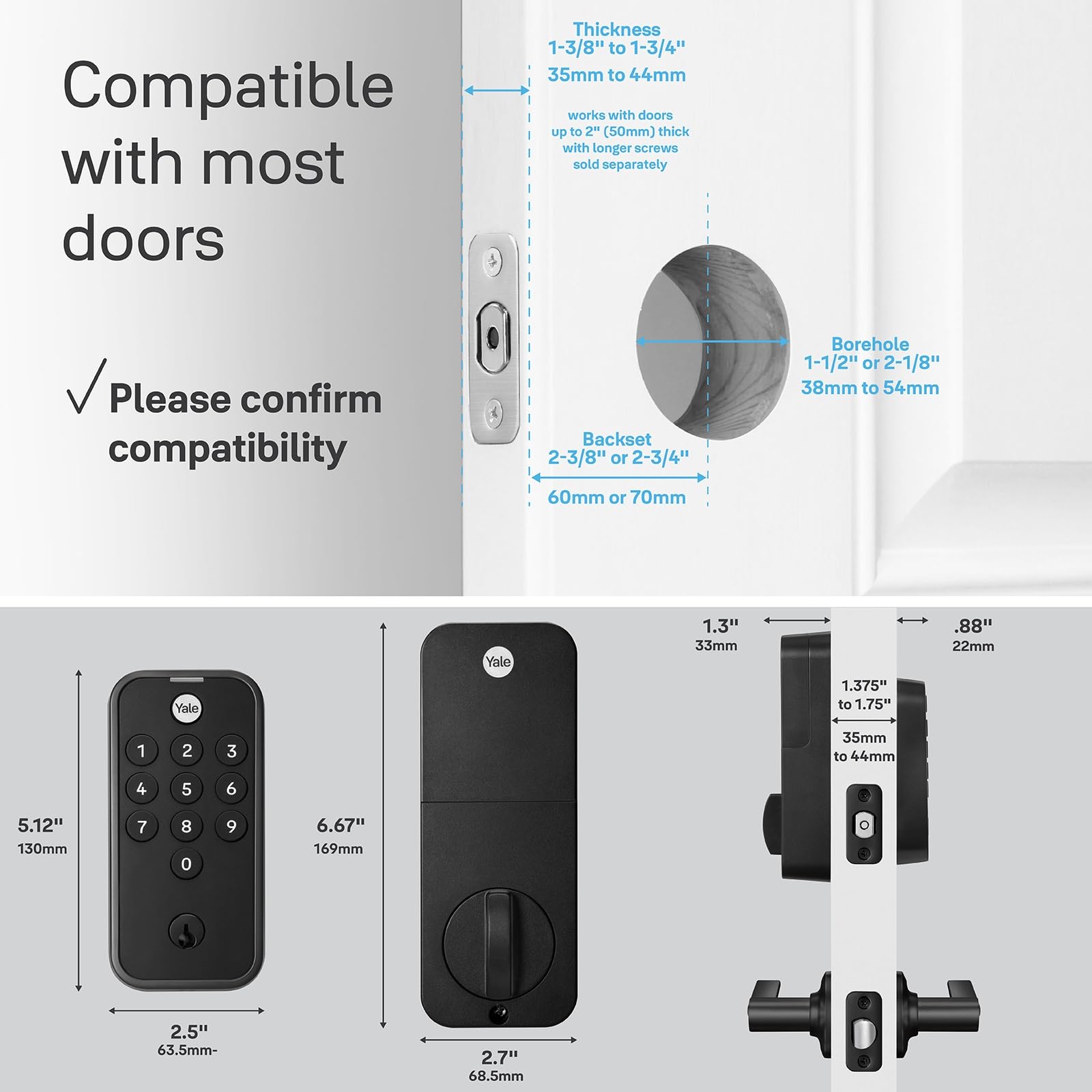 Sleek, low-profile Yale Code design complements modern doors.