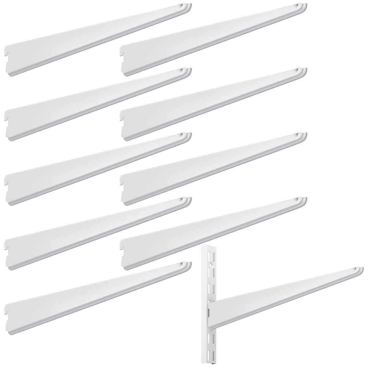 Yalikop white 11.5-inch adjustable shelf brackets for double-track systems.