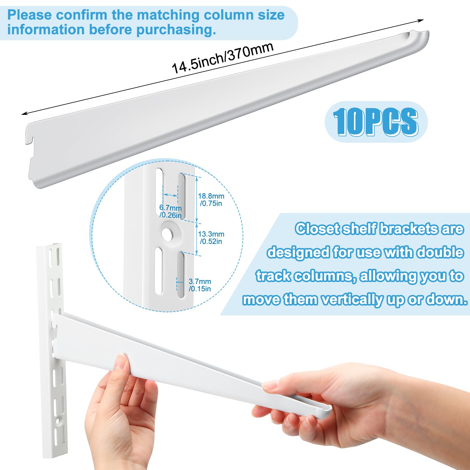 Yalikop double track system brackets enabling vertical shelf adjustments in a clean layout