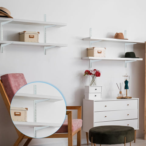 Yalikop heavy-duty brackets stabilize shelves for decorative items and boxes