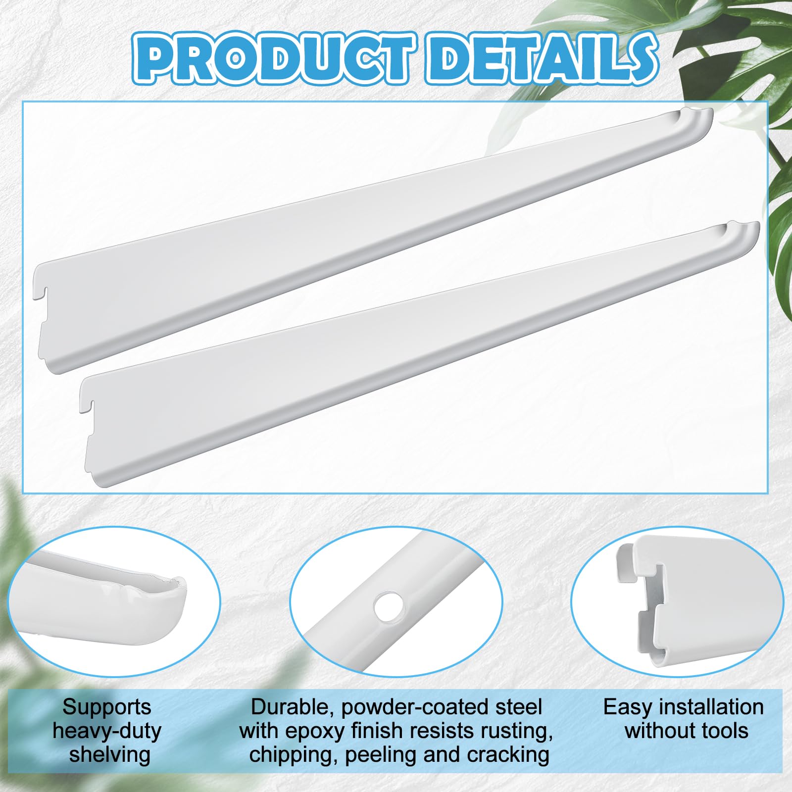Yalikop white coated finish provides a clean hardware look on shelves